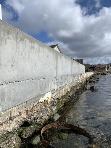 Færdig betonmur som del af kystsikring og anlægsarbejde